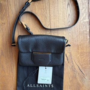 All Saints Dark Leather Messenger Bag